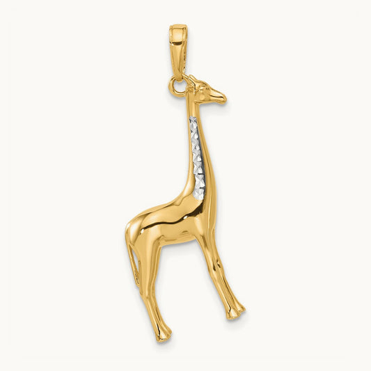 D/C 3D Giraffe Pendant, 14K with White Rhodium