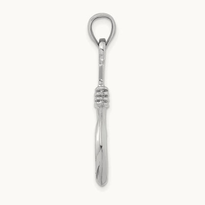3-D Large Fish Hook with Rope Charm — 14K White Gold