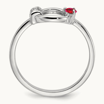 Polished Diamond and Ruby Circle Ring, 14K White