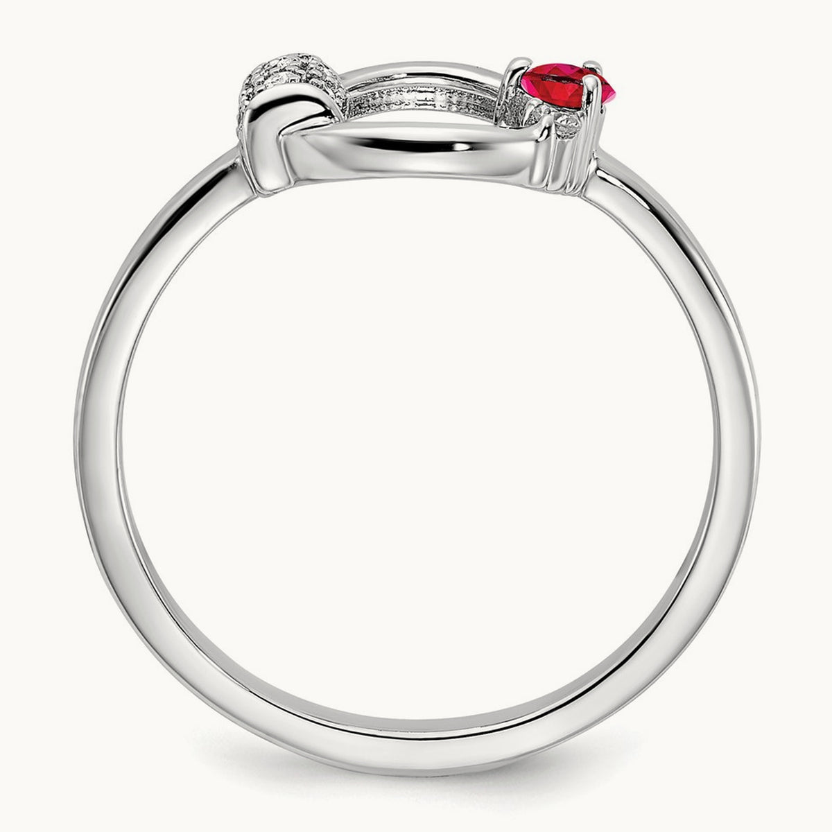 Polished Diamond and Ruby Circle Ring, 14K White