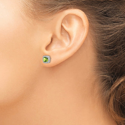 Cushion Peridot and Diamond Halo Earrings — 7.8mm