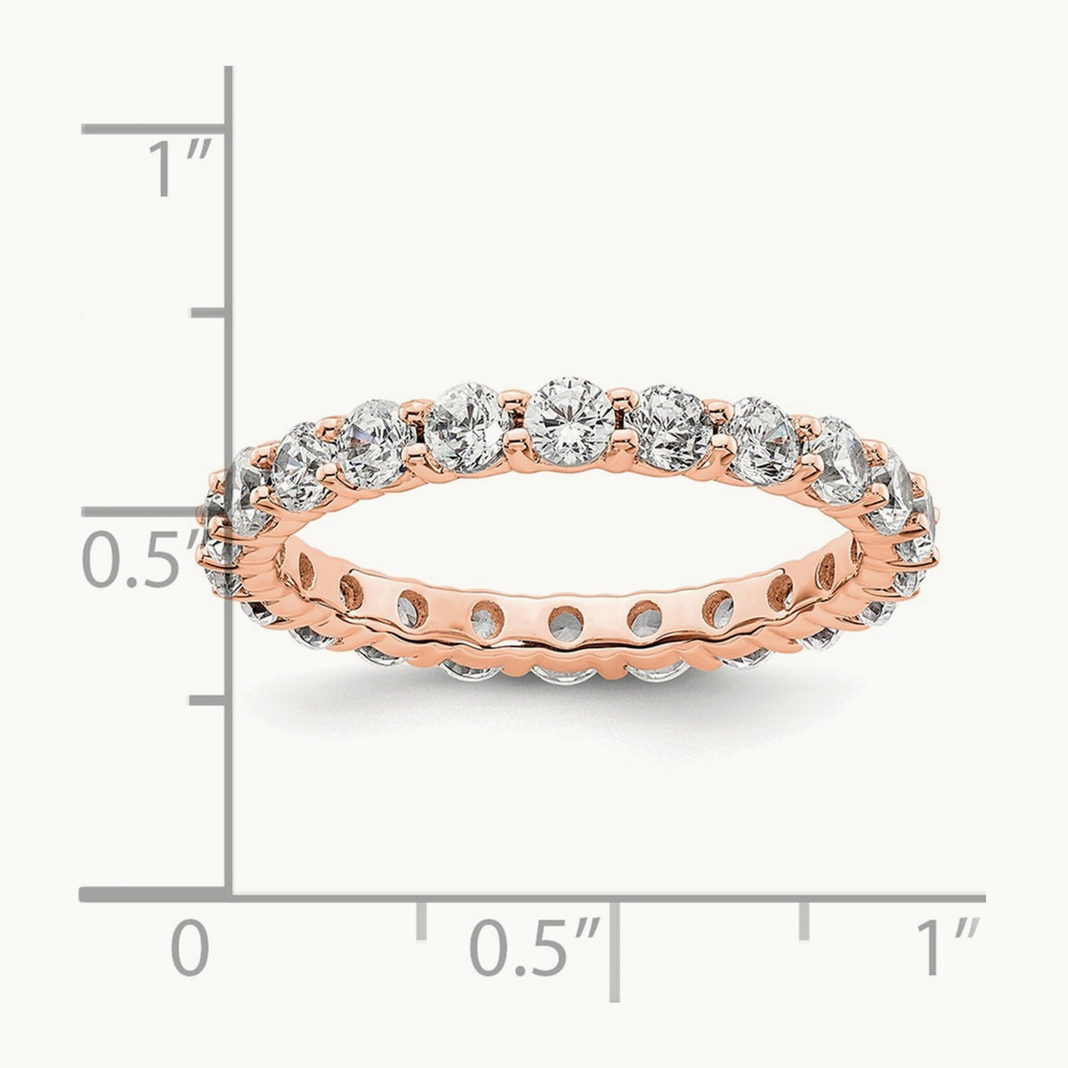 Polished Shared Prong 2ct Diamond Eternity Band, 14K Gold in 14K Rose Gold