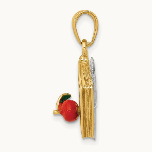 3-D Enameled ABC School Book Pendant, 14K Two-tone