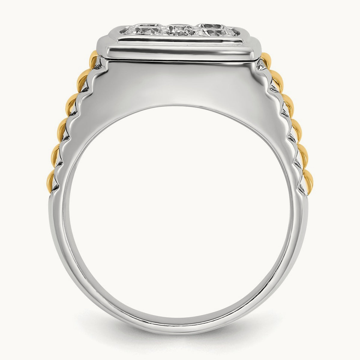 14ktt IBGoodman Men's Polished & Textured Diamond Cluster Ring