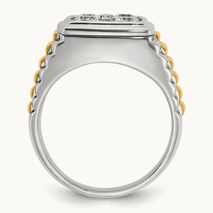 14ktt IBGoodman Men's Polished & Textured Diamond Cluster Ring