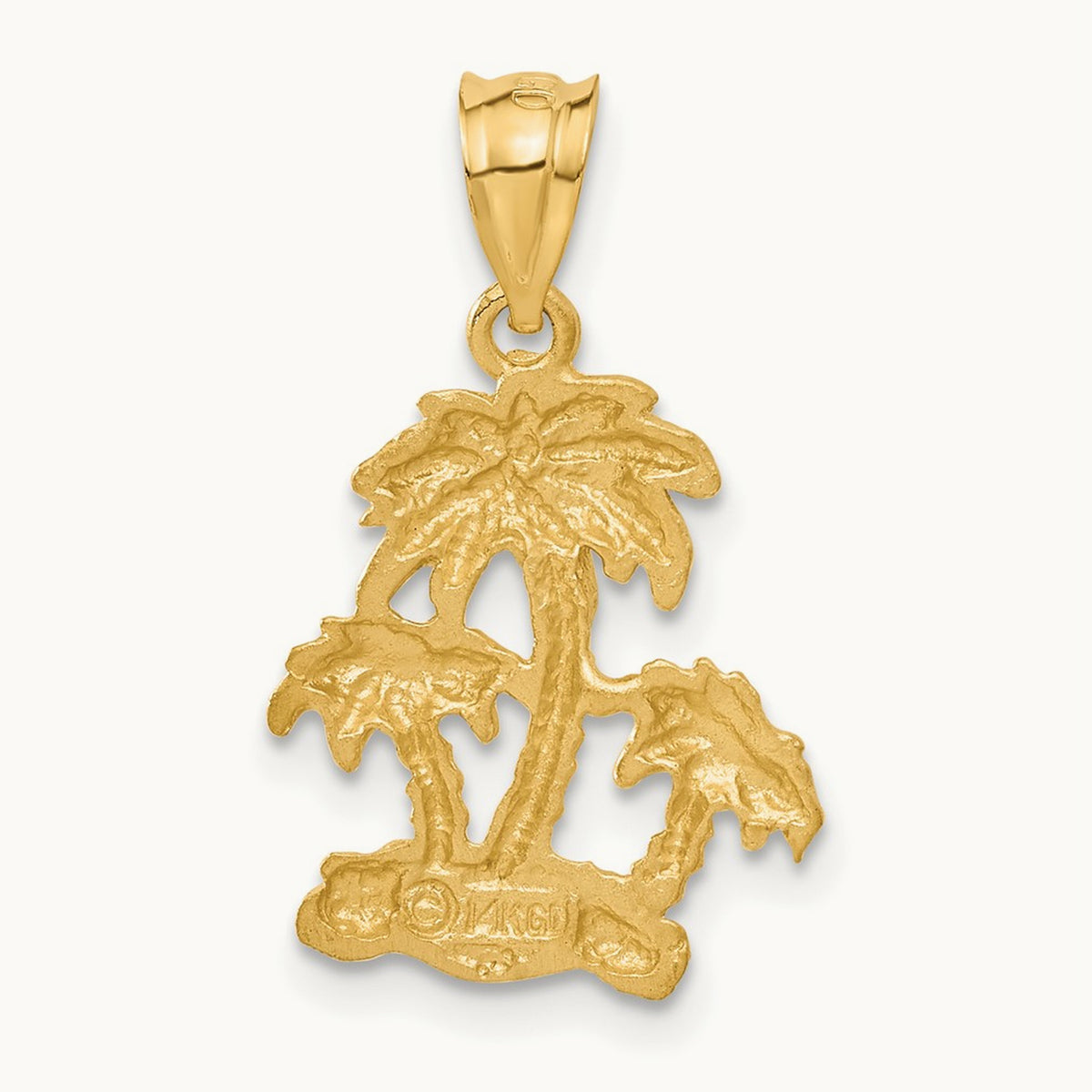Satin Diamond-cut Open-Backed Palm Trees Pendant, 14K