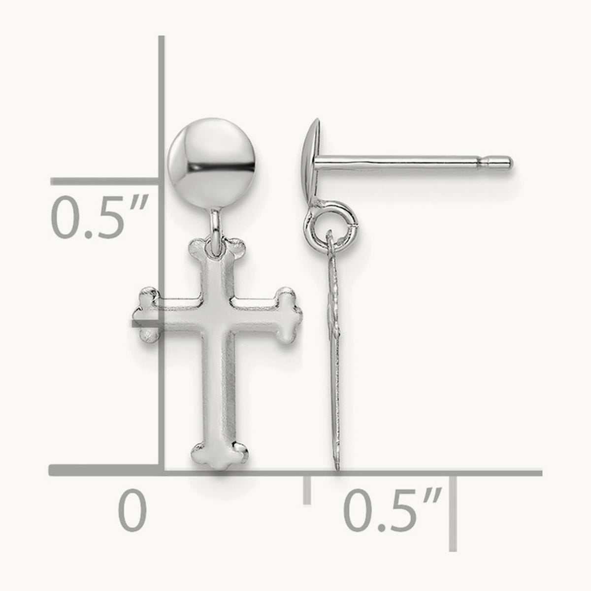 Polished Cross Post Dangle Earrings — 14K White Gold