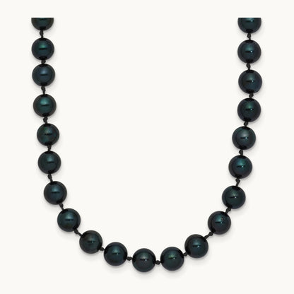 5- Round Black Saltwater Akoya Cultured Pearl Necklace, 14K White Gold