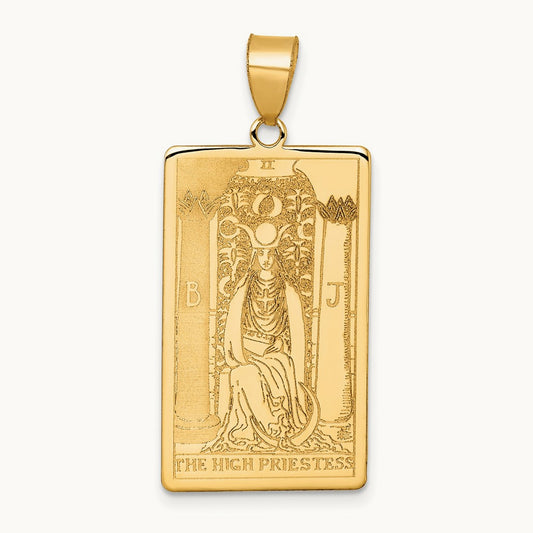 The High Priestess Tarot Card Pendant, 14K Yellow Gold