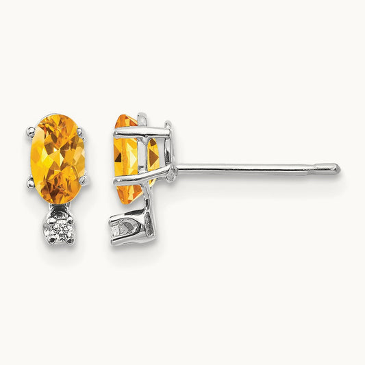 Diamond and Citrine Birthstone Earrings, 14K White Gold