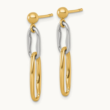 Polished Link Dangle Post Earrings, 14K Two-tone