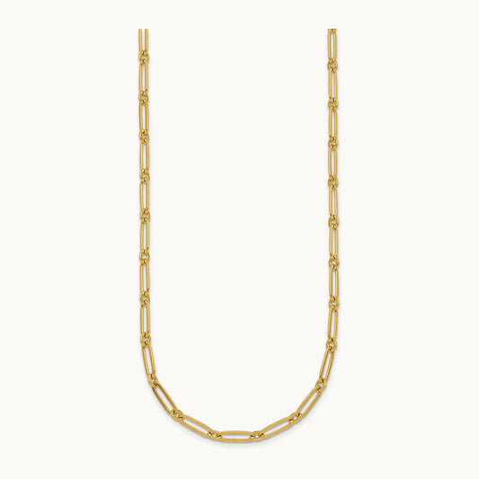 Polished Paperclip Link 24 Inch Necklace, 3.75mm, 14K
