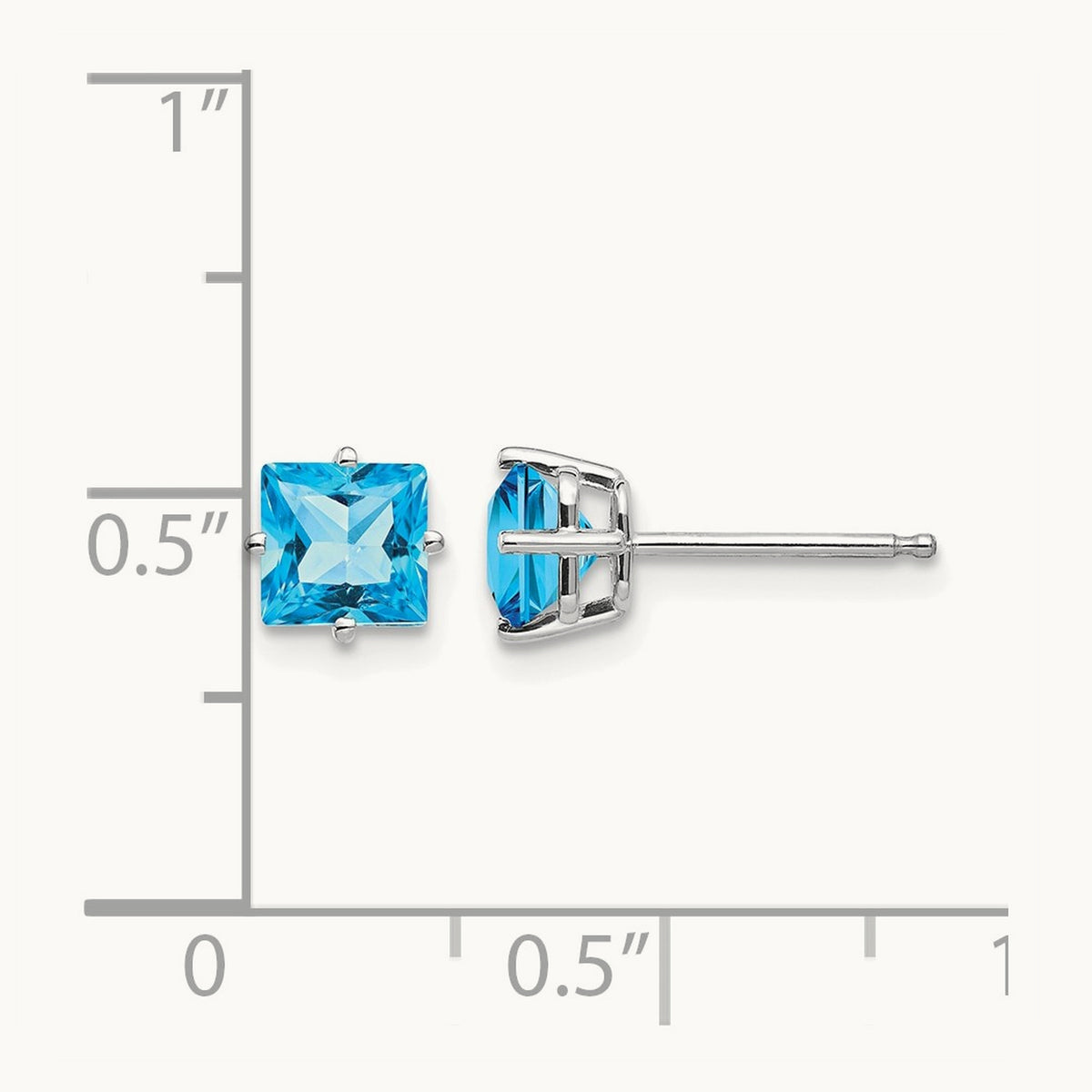 Princess Cut Blue Topaz Earrings, 5mm, 14K White Gold