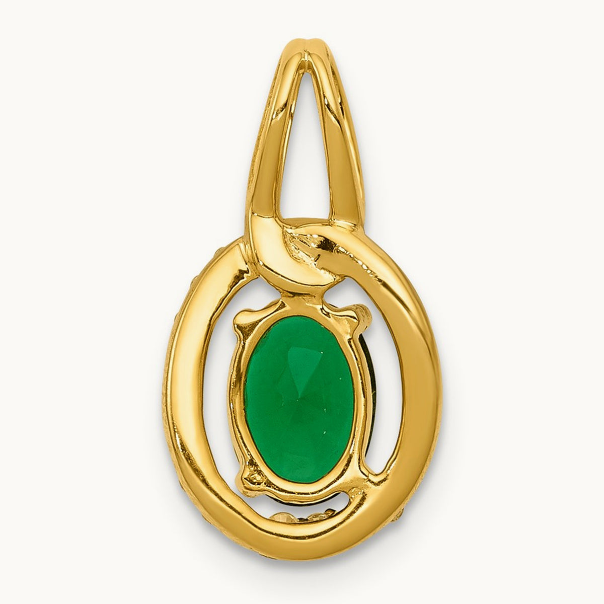 Diamond and Oval Emerald Pendant — 14K Yellow Gold