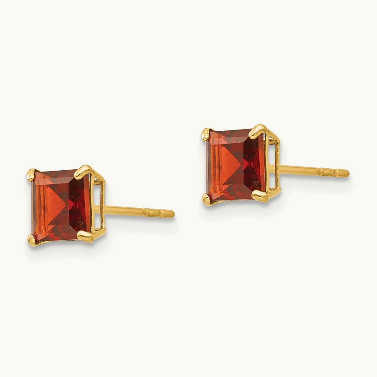 Garnet Square Post Earrings — 5mm
