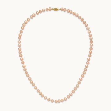 5- Pink Near Round Freshwater Cultured Pearl Necklace, 14K