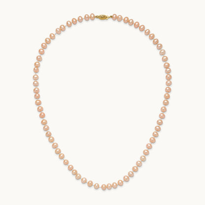 5- Pink Near Round Freshwater Cultured Pearl Necklace, 14K