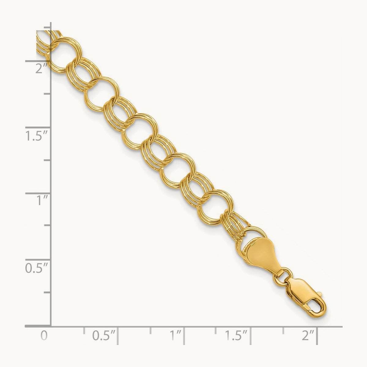 Solid Triple Link Charm Bracelet — 14K Yellow Gold