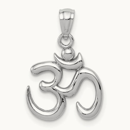 Polished Om Symbol Pendant, 14K White Gold