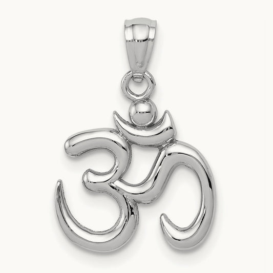 Polished Om Symbol Pendant, 14K White Gold