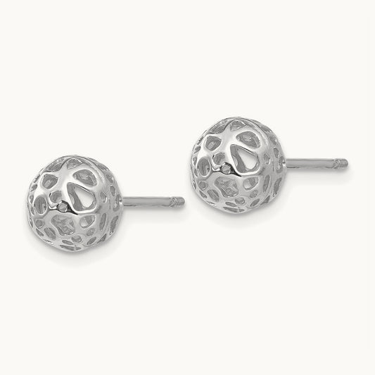 Medium Fancy Ball Post Earrings, 14K White Gold