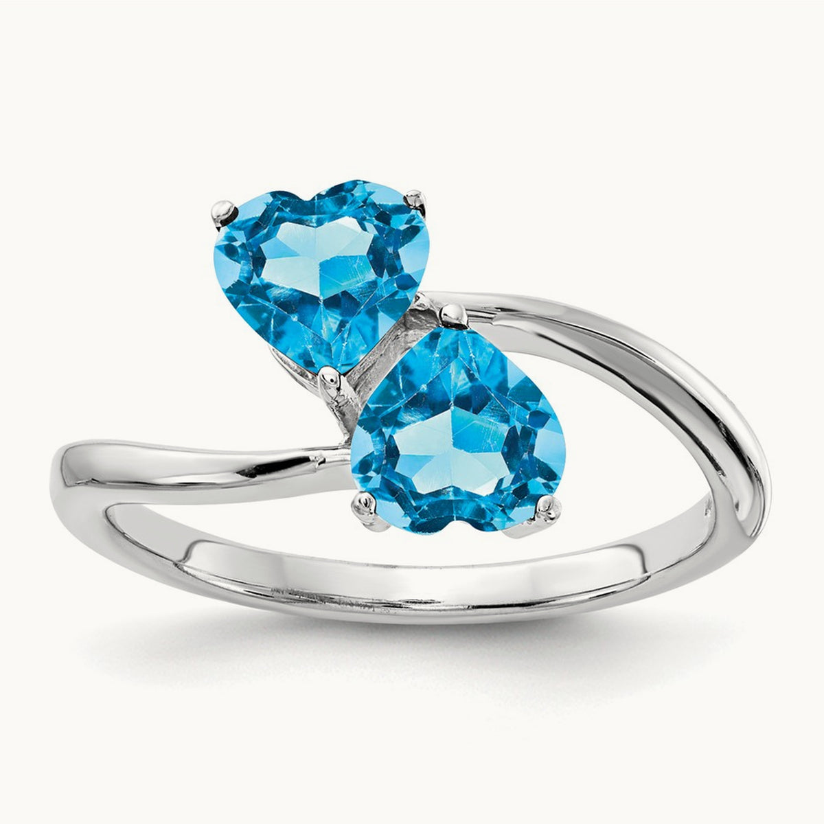 Heart Blue Topaz ring, 5mm, 14K White Gold