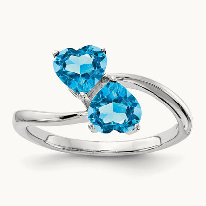 Heart Blue Topaz ring, 5mm, 14K White Gold