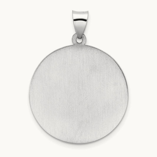 Polished and Satin Hollow St Michael Medal Pendant, 14K White Gold