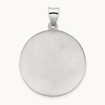 Polished and Satin Hollow St Michael Medal Pendant, 14K White Gold