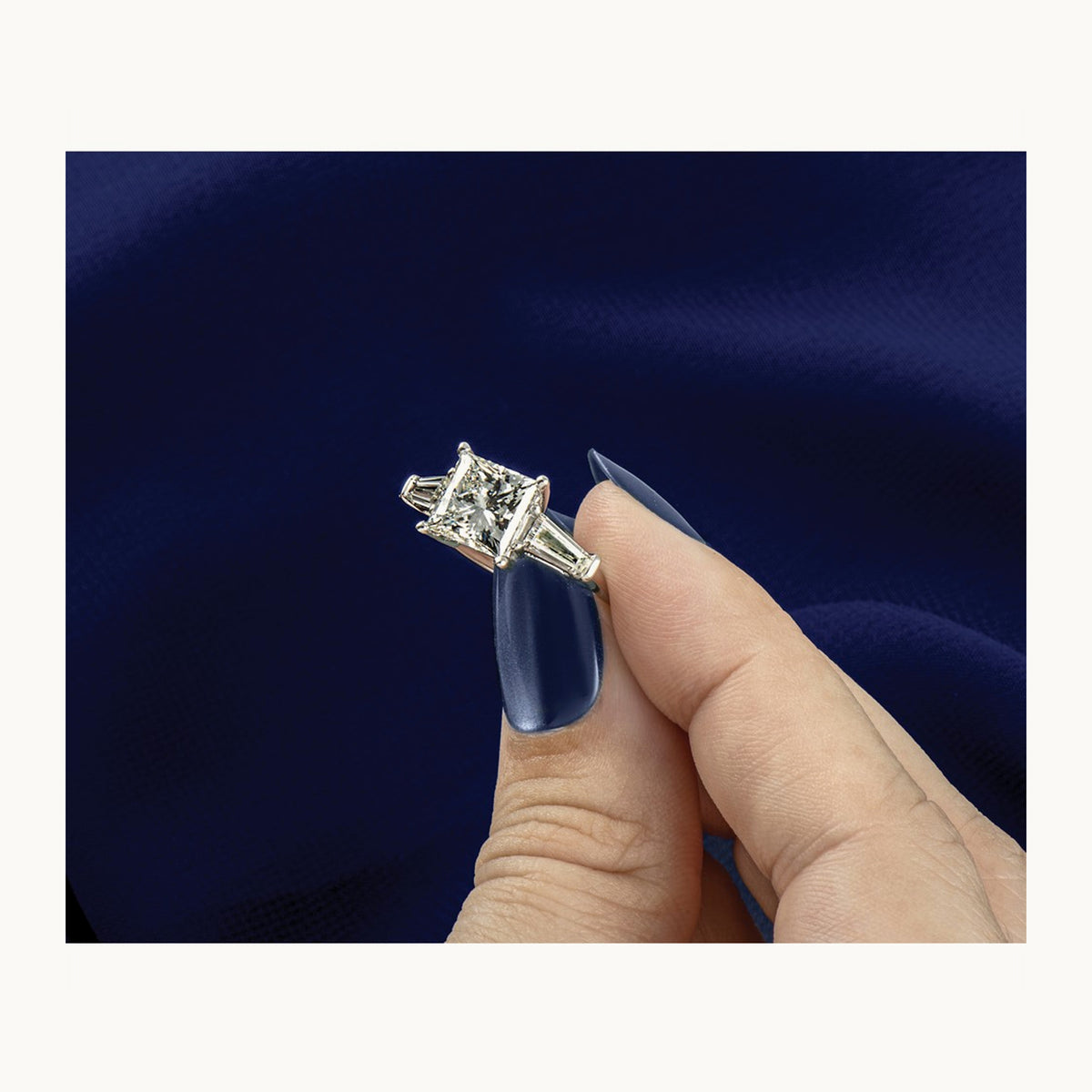 Princess & Baguette Engagement Ring — 14K White Gold, 3 1/5 ct, 7