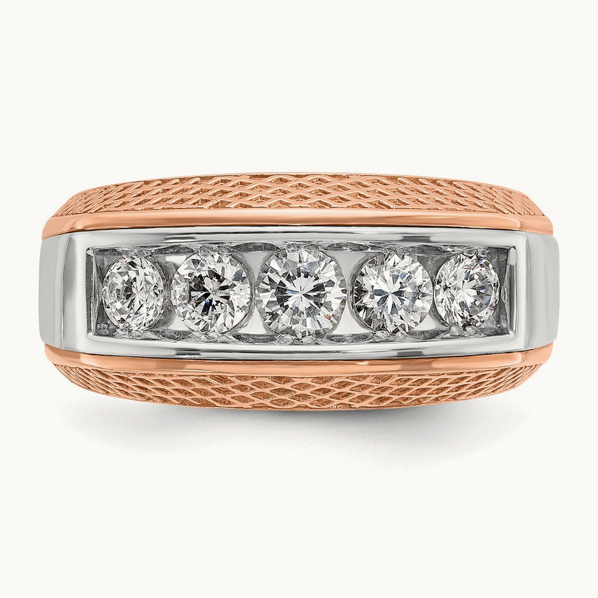 & Rose Gold IBGoodman Men's Textured 5-Stone Diamond Ring, 14K White