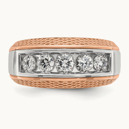 & Rose Gold IBGoodman Men's Textured 5-Stone Diamond Ring, 14K White