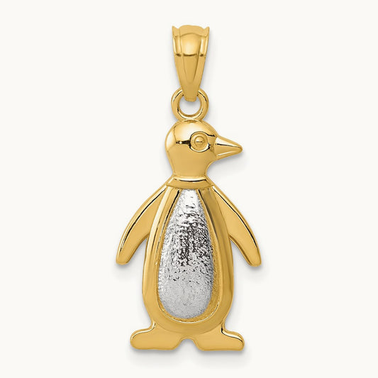 Polished/Textured Penguin Pendant, 14K Yellow with White Gold