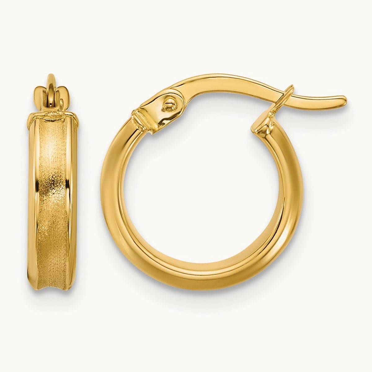 Polished and Satin Round Hoop Earrings, 14K — Leslie's