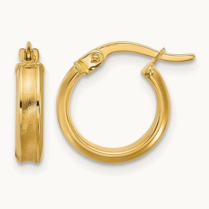 Polished and Satin Round Hoop Earrings, 14K — Leslie's
