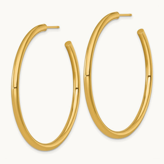 3.0 x Polished Post Hoop Earrings, 50mm, 14K