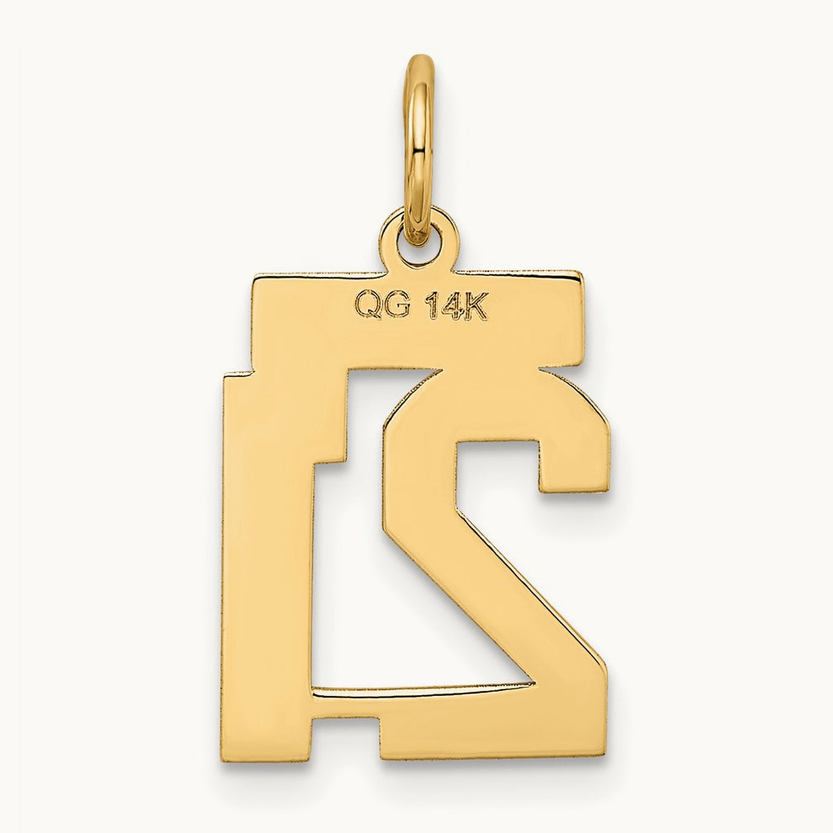 Small Satin Number 21 Charm — 14K Yellow Gold