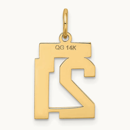 Small Satin Number 21 Charm — 14K Yellow Gold