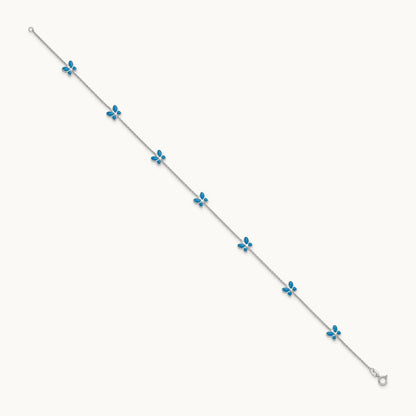 Blue Enameled Butterfly 10inch Anklet, 14K White Gold