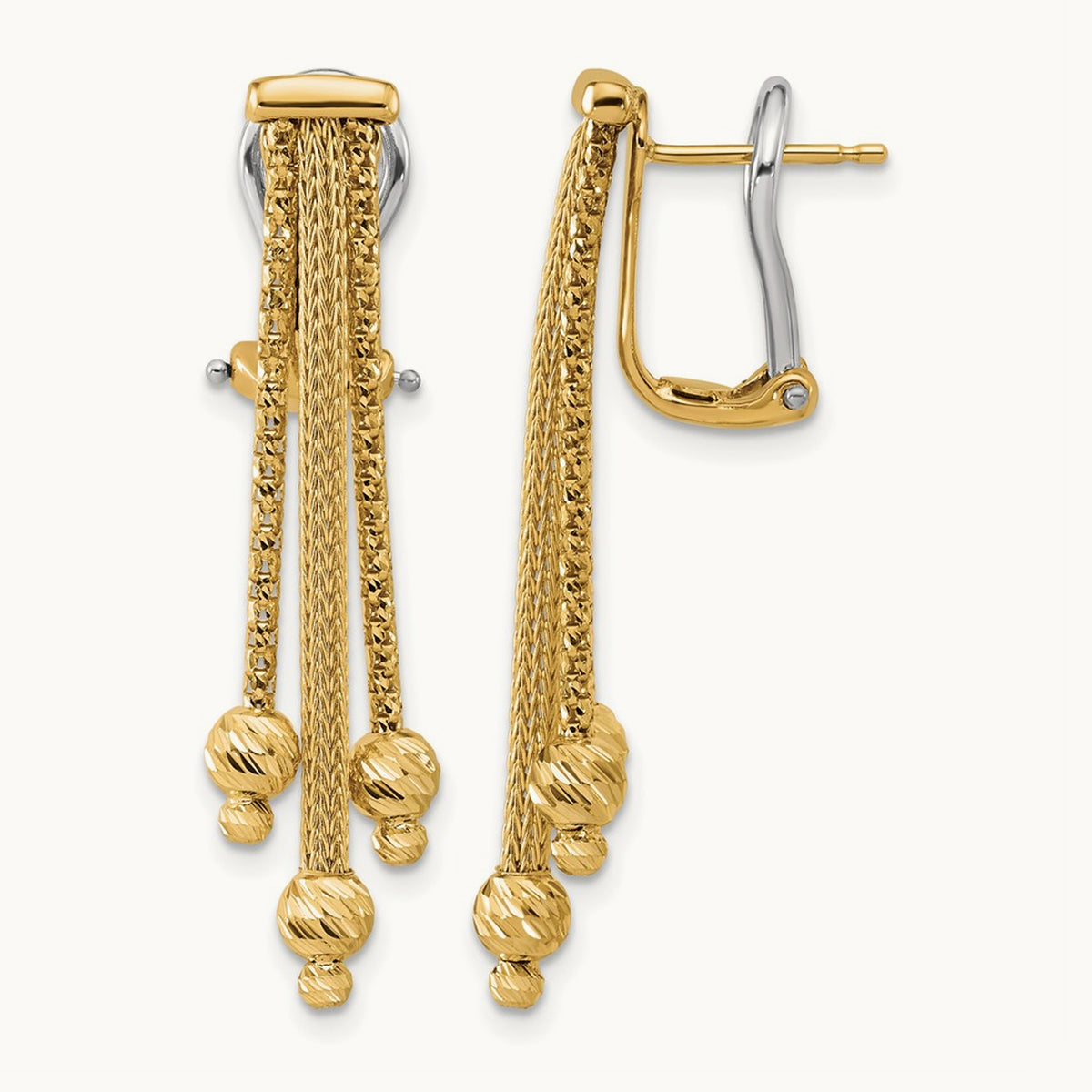 Polish/Texture/Dia-cut Fancy Dangle Omega Earrings, 14K — Leslie's