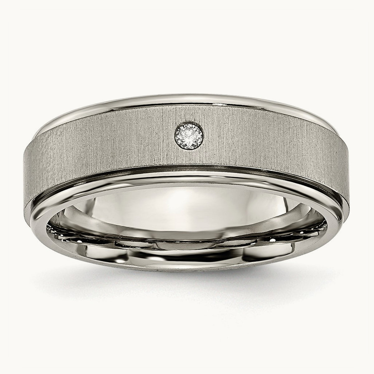 Brushed/Polished .05ct Diamond Rounded Edge Band, 7mm, Titanium