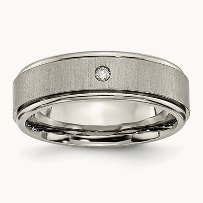 Brushed/Polished .05ct Diamond Rounded Edge Band, 7mm, Titanium