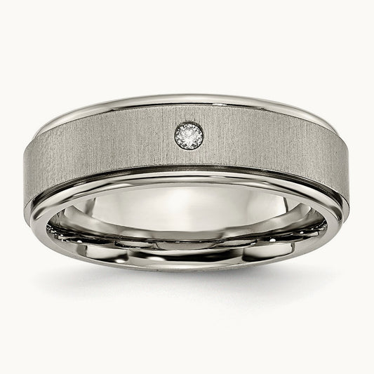Brushed/Polished .05ct Diamond Rounded Edge Band, 7mm, Titanium