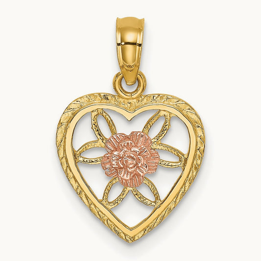 Heart w/ Flower Inside Charm, 14K Two-tone