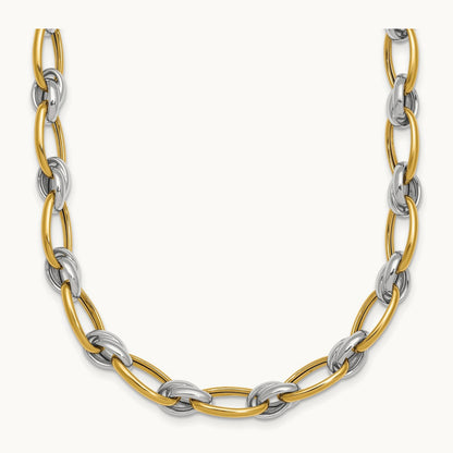 Polished Fancy Oval Chain Necklace, 7mm, 14K Two-tone