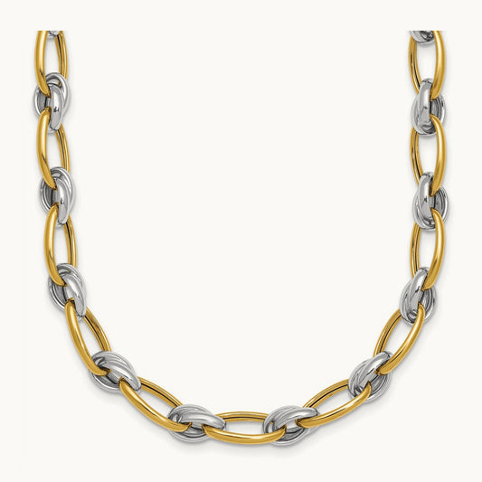 Polished Fancy Oval Chain Necklace, 7mm, 14K Two-tone