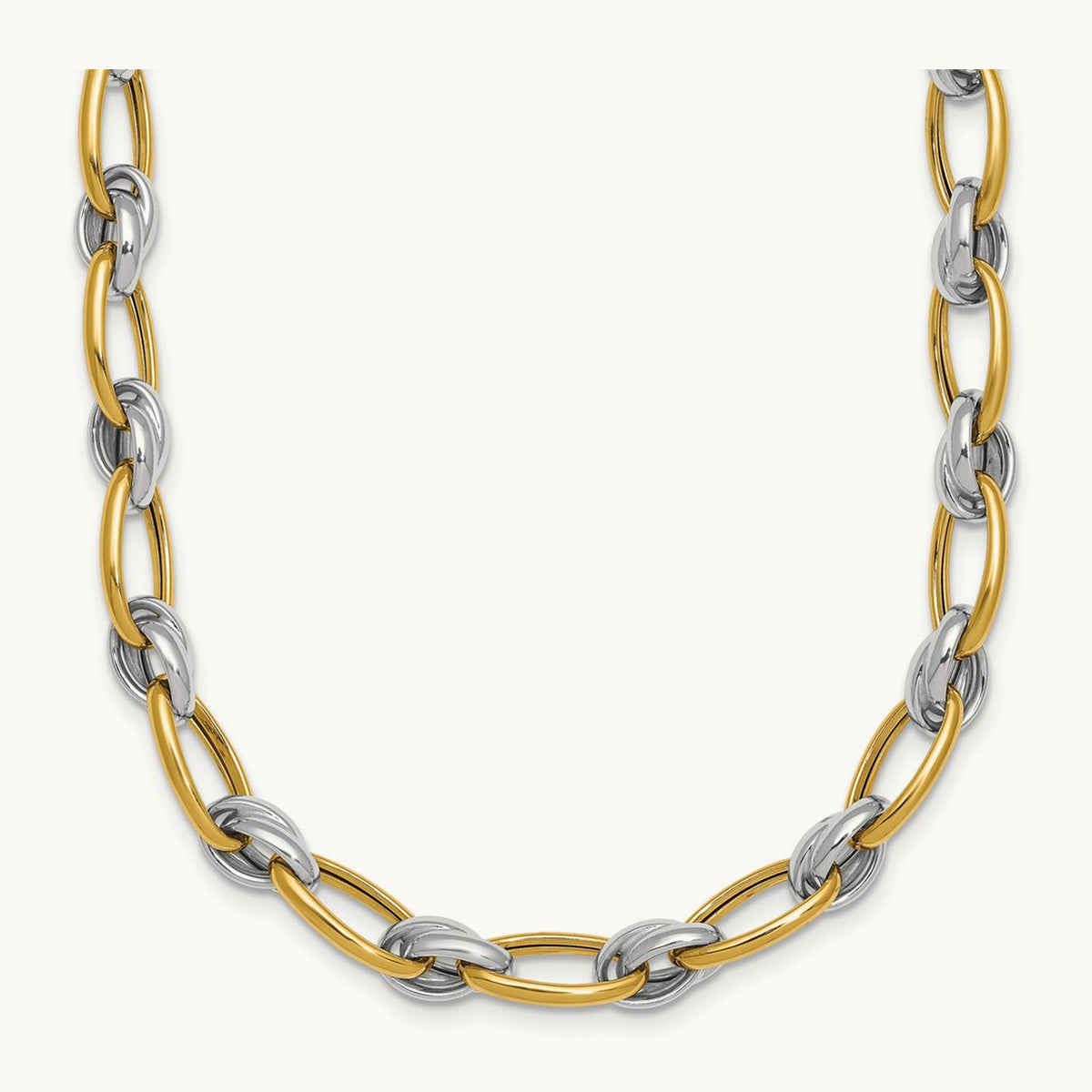 Polished Fancy Oval Chain Necklace, 7mm, 14K Two-tone
