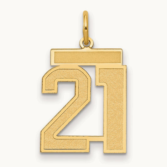 Medium Satin Number 21 Charm, 14K