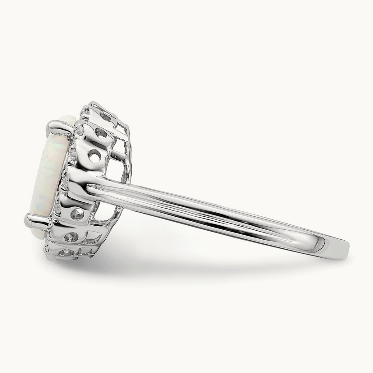 Created Opal and Diamond Halo Ring, 14K White Gold