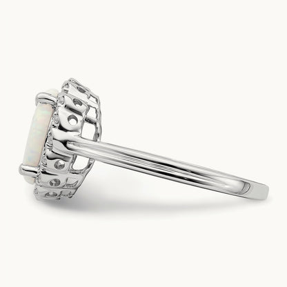 Created Opal and Diamond Halo Ring, 14K White Gold
